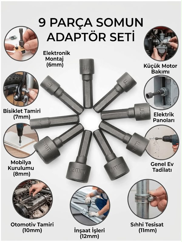 9 PARÇA MANYETİK SOMUN ADAPTÖRÜ SETİ